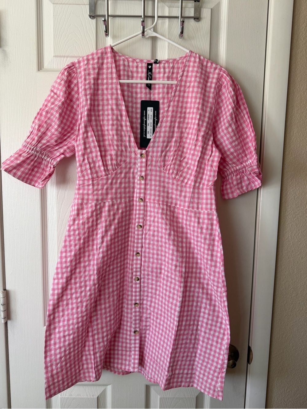 Pink Gingham Button-Front Mini Dress